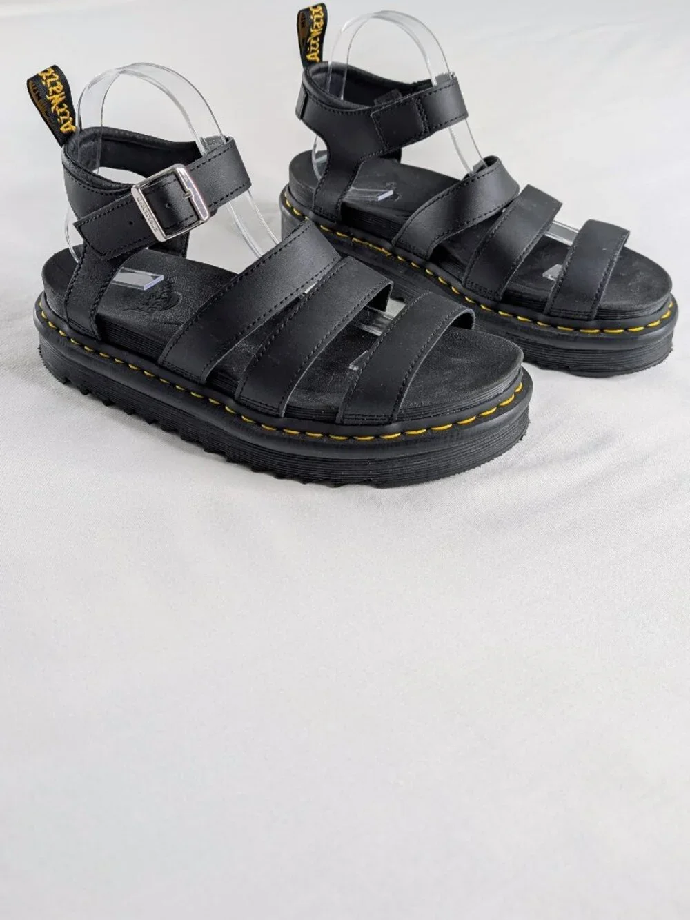 Dr. Martens Black Leather Platform Buckle Three Strap Chunky Sandals Blaire - Picture 2 of 8